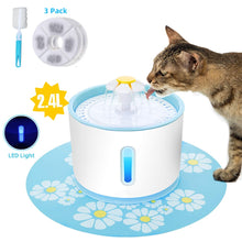 Load image into Gallery viewer, Automatic Pet Cat Water Fountain LED Light 2.4L USB Dog Drinker Feeder Drinking Bowl Dispenser With 3 Carbon Filters and 1 Brush