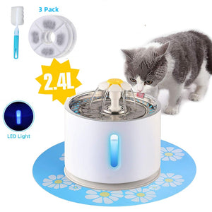 Pet Cat Fountain 2.4L Drinking Window LED Automatic Dog Cat Water Drinking Bowl USB Pet Drinking Dispenser With 3 Carton filters